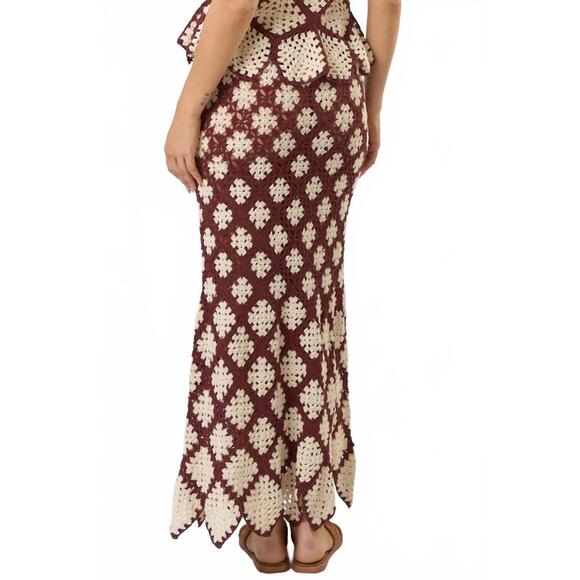 NEW ULLA JOHNSON summer geometric crochet set in claret - Picture 5 of 8